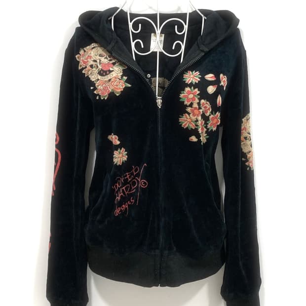 Ed Hardy velvet zip-up hoodie