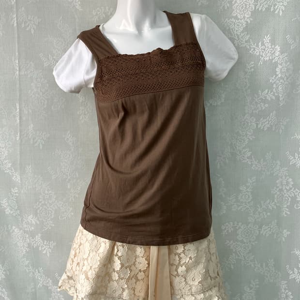 빈티지 브라운 크로셰 모리 나시 1095 모리걸 y2k 스트릿 갸루 펑키