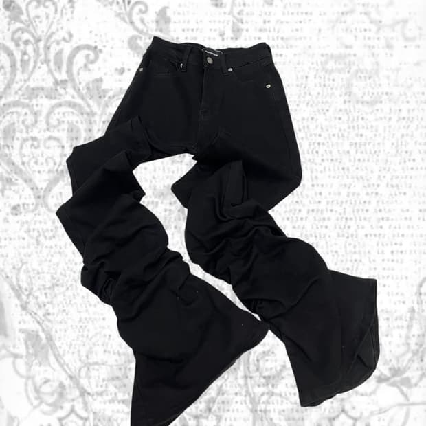 rick owens type stacked denim pants