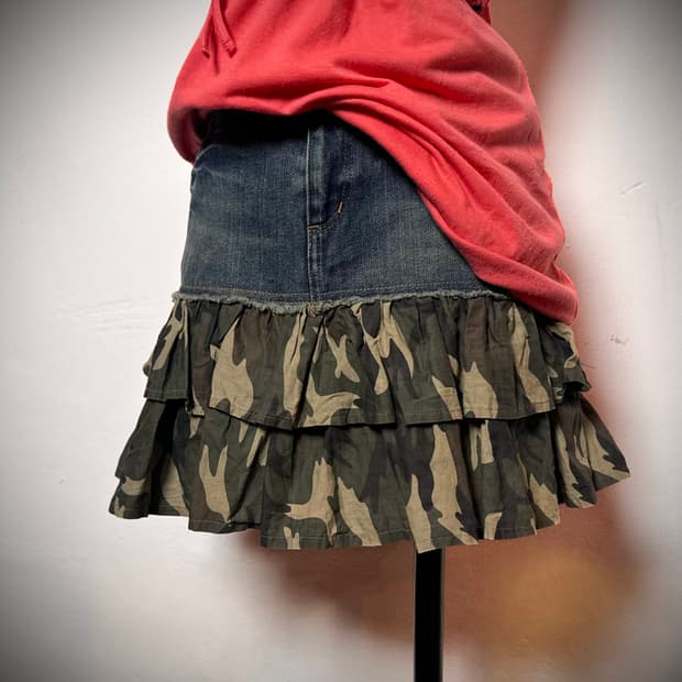 카모 포인트 데님 캉캉스커트