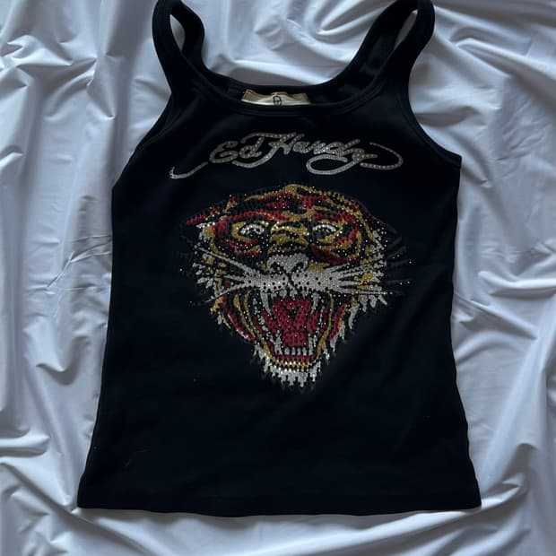 Ed hardy rhinestone tiger tank s