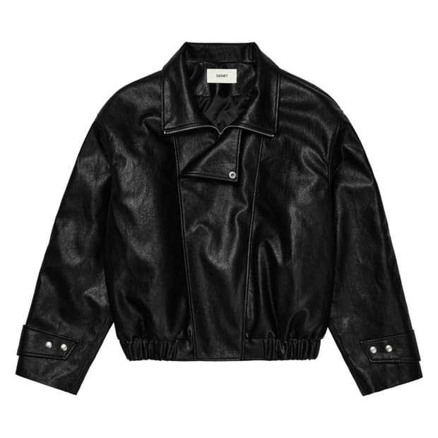 DEINET FAUX LEATHER BOMBER JACKET IN BLA