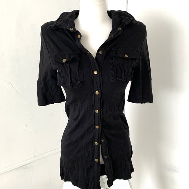 Black pleated pocket detail top