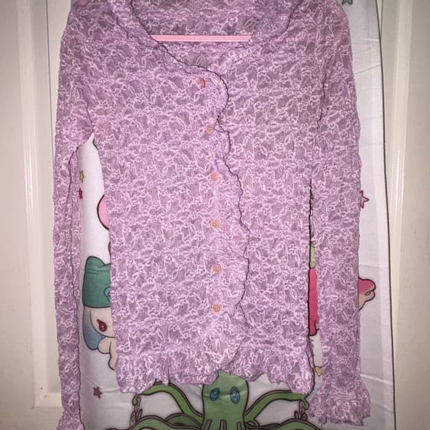 빈티지 연보라 시스루 레이스 셔츠