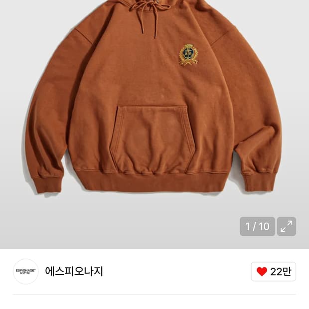 에스피오나지 빅 로고 헤비웨이트 후드티 오렌지 XL