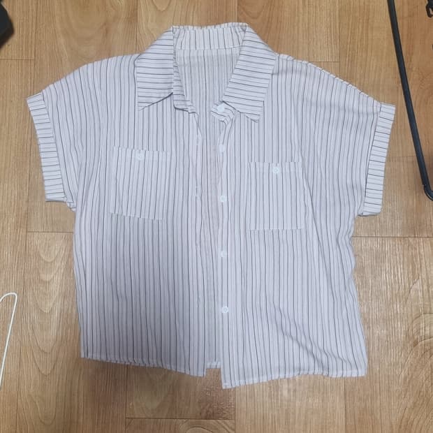 스트라이프 롤업 반팔 셔츠 핑크