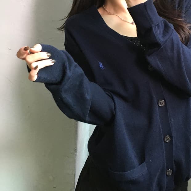 Polo 폴로 랄프로렌 신형 피마코튼 네이비컬러 브이넥 가디건