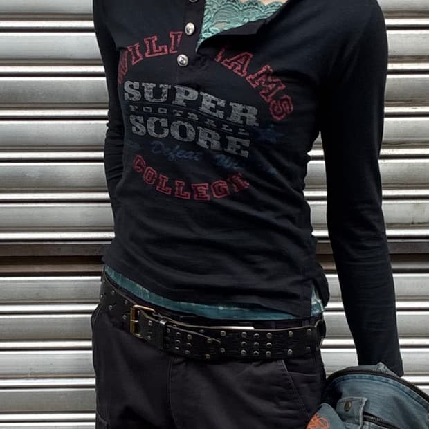 M)LAZY DAISY 빈티지 여성 메탈 버튼 헨리넥 롱슬리브