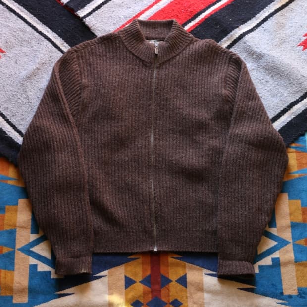 엘엘빈 80s 알파카 울 드라이버 풀 집업 니트 가디건 브라운 XL