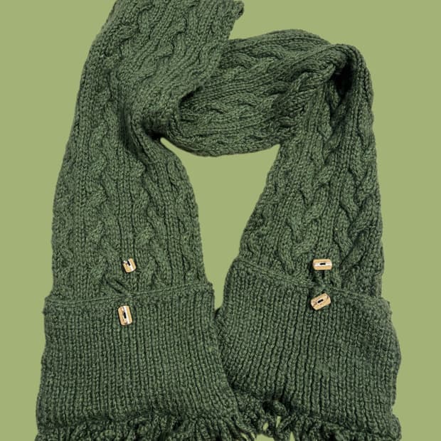 빈티지 그린 우드단추 핸드워머 목도리