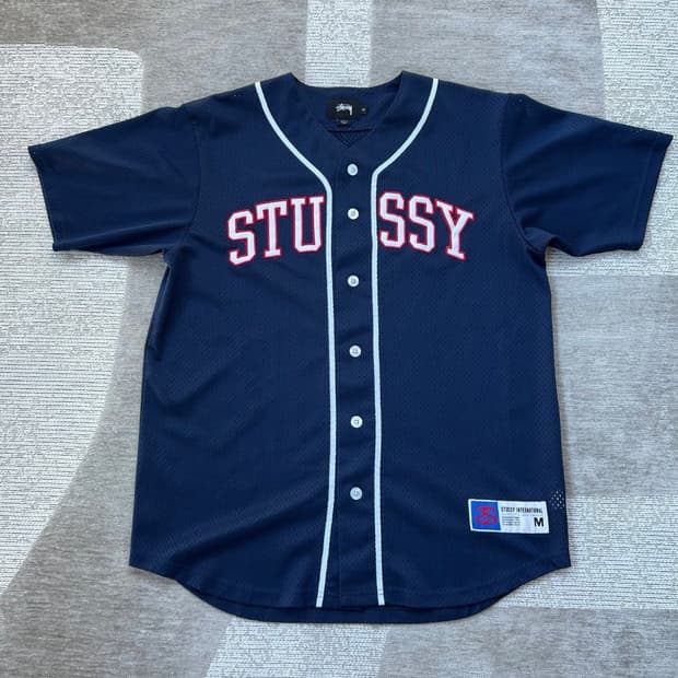 스투시 스펠 아웃 아치 로고 베이스볼 져지 네이비 M