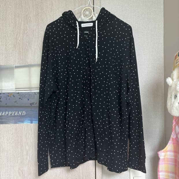 마루 빈티지 블랙 도트 여름 후드집업