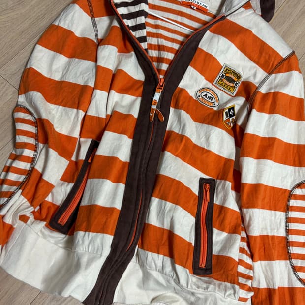 오렌지 스트라이프 빈티지 후드집업 핀터레스트