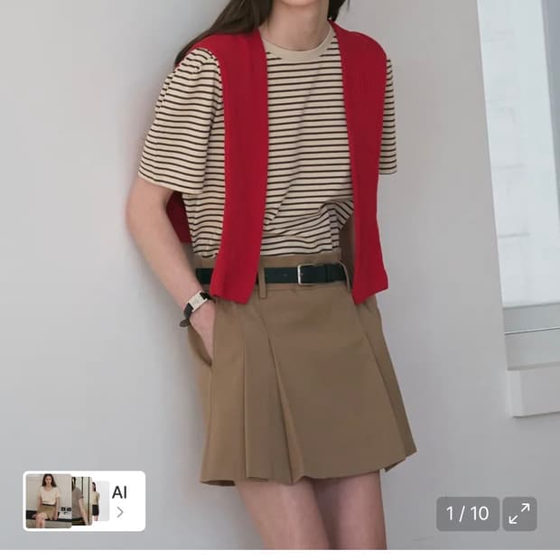 (S) 드로우핏 우먼 스트라이프 퍼프 반팔 티셔츠 [BEIGE]