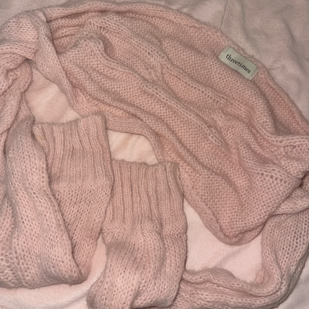 쓰리타임즈 캔디 니트 베이비핑크 모헤어 볼레로 베이비메탈클럽엔젤넘버555