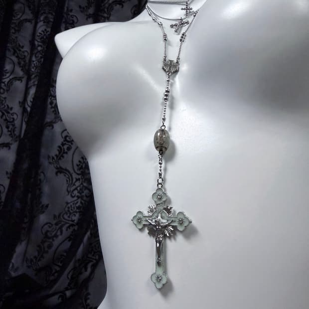 ༒ MINT ROSARY 003 민트 야광 롱 로자리오 네크리스