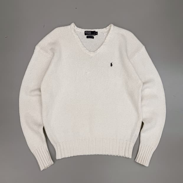 폴로 랄프로렌 루즈핏 90‘s 화이트 코튼 V넥 니트