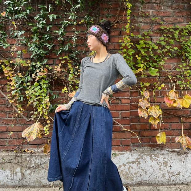 데일리무드 데님 롱스커트