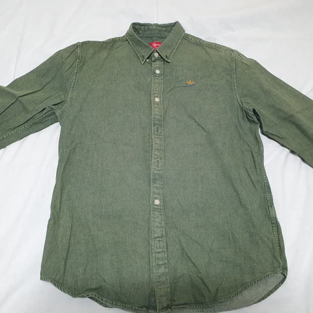 M, L 슈프림 크라운 로고 데님셔츠 그린