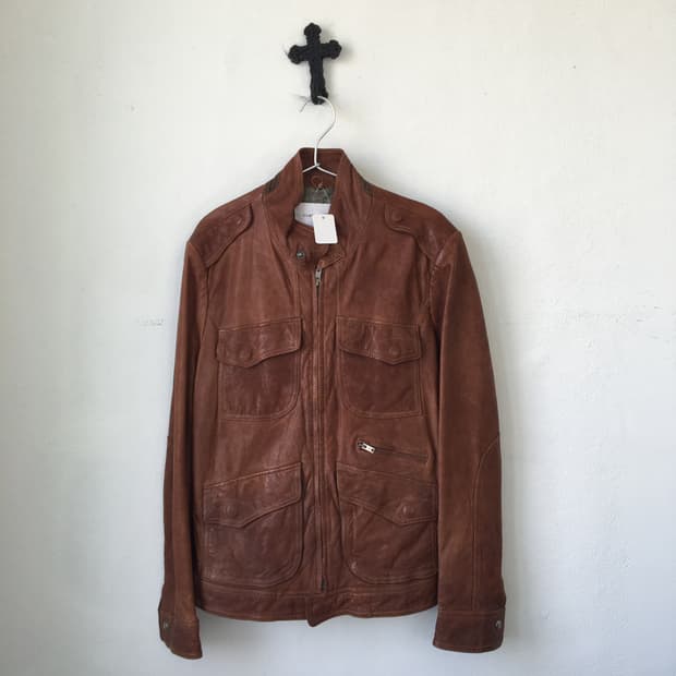 High neck multi pocket lamb leather jack