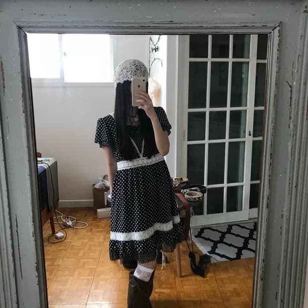vintage dot pattern lace one-piece