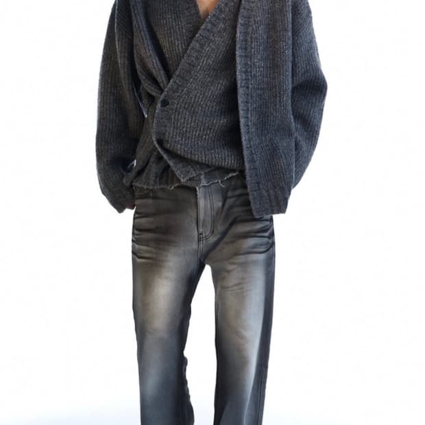 moomyung 무명 더블 레이어드 랩 가디건