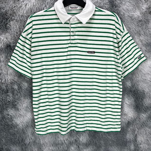 Ebbets Field 그린 스트라이프 테리 카라 반팔 티셔츠y 6472