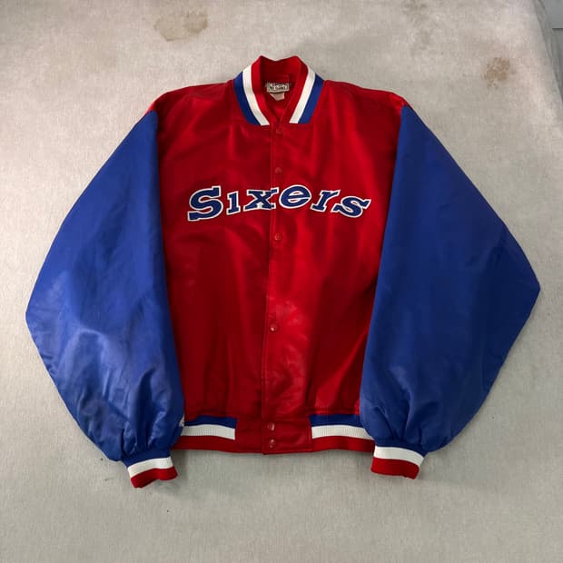 110 90s NBA Sixers 마제스틱 스타디움 자켓 