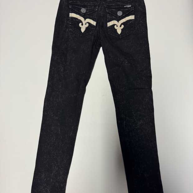 여성 빈티지 크롬하츠 로고 찢청 블랙 스키니 데님팬츠