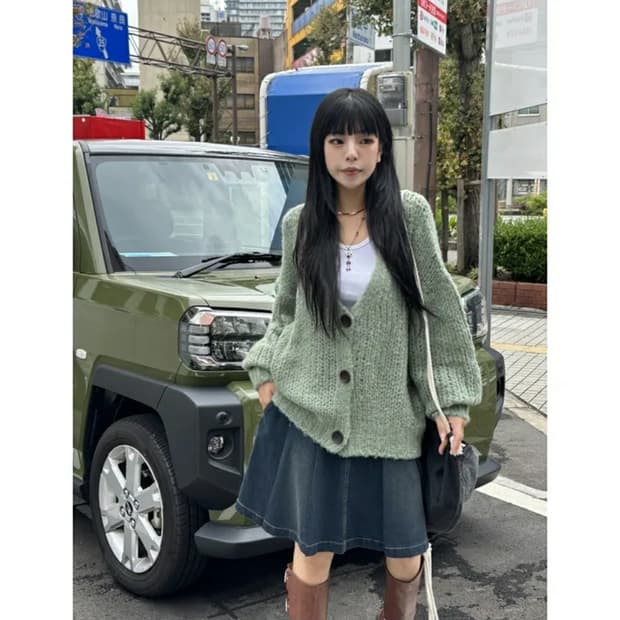 키미스 빈티지 컨트리 무드 플리츠 미디 데님 스커트 진청 OOTJ