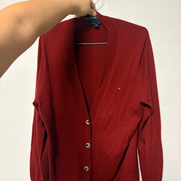 타미힐피거 버건디 레드 가디건 L