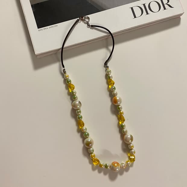 빈티지 옐로우 오팔 비즈 믹스 목걸이