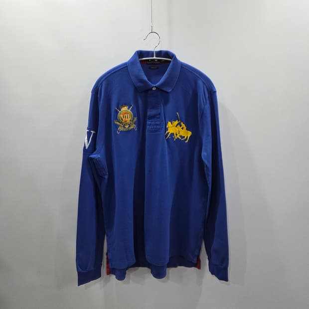 폴로랄프로렌 멀티빅포니 피케 카라 롱슬리브 블루 L