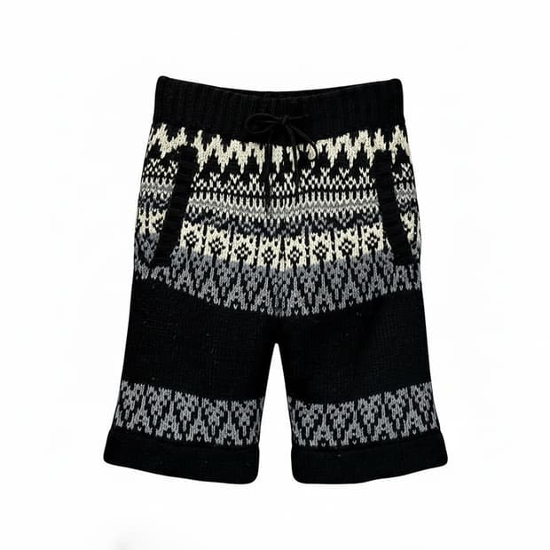 JPN VINTAGE 니트 반바지 노르딕 패턴 스트링 디테일 블랙