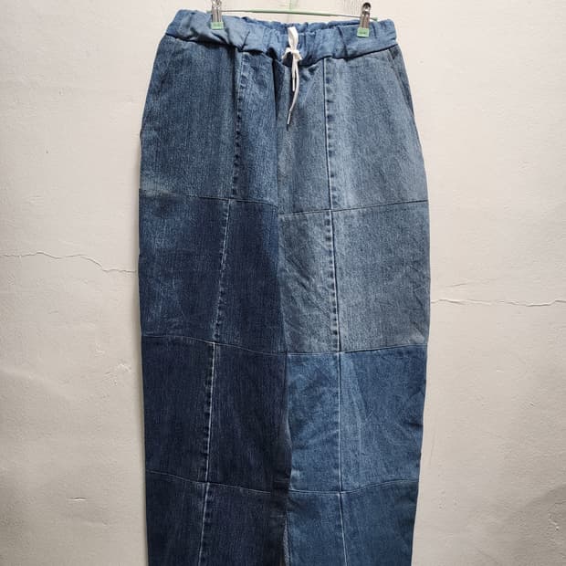 패치워크 데님 와이드 벌룬팬츠