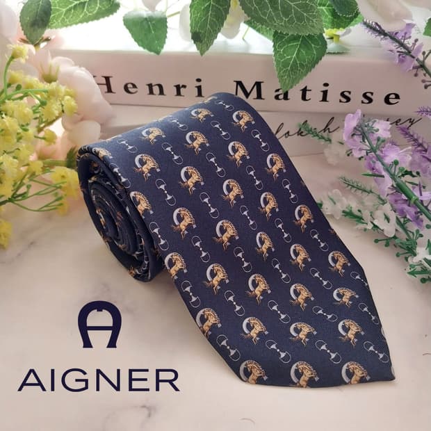 아이그너 실크 네이비 말발굽 패턴 넥타이 8cm A+등급 K1303
