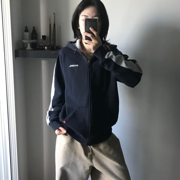 디키즈 가슴로고 사이드라인 후드집업