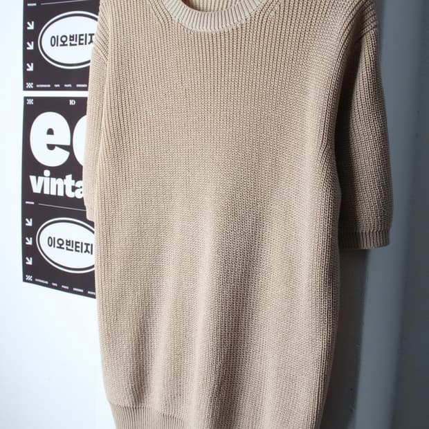 (M-XL) 라퍼지스토어 반팔 티셔츠 오버핏 니트 베이지-H33626
