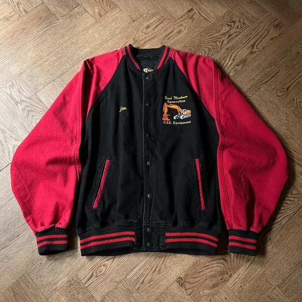 [L]Made in Canada 블랙 레드 데님 바시티 자켓