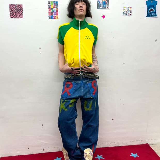 Hand-printed custom denim pants