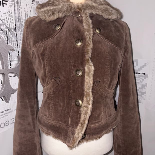 Cocoa Corduroy Fur-Trim Jacket