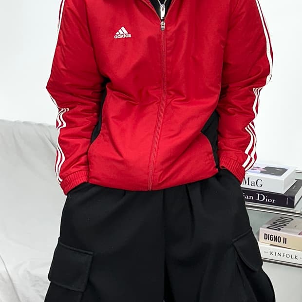 아디다스 올드스쿨 레드 블랙 바람막이 점퍼 M