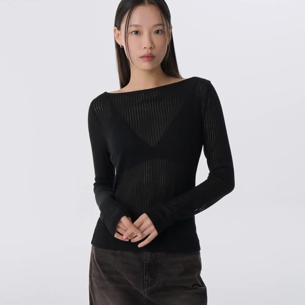 [새상품] 무신사스탠다드 우먼 시어 버티컬 보트넥 티셔츠 무탠다드
