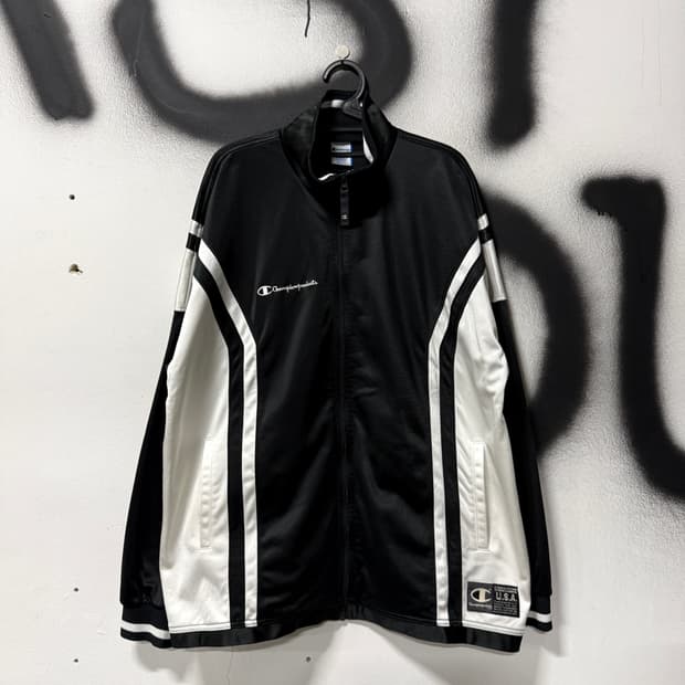 90-00s 챔피온 빅사이즈 올드스쿨 범고래 배색 집업 져지 자켓