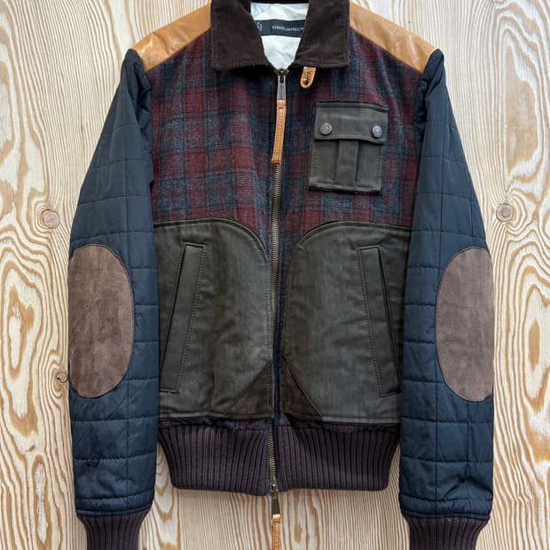 디스퀘어드2 레더배색 타탄체크 퀼팅 블루종 