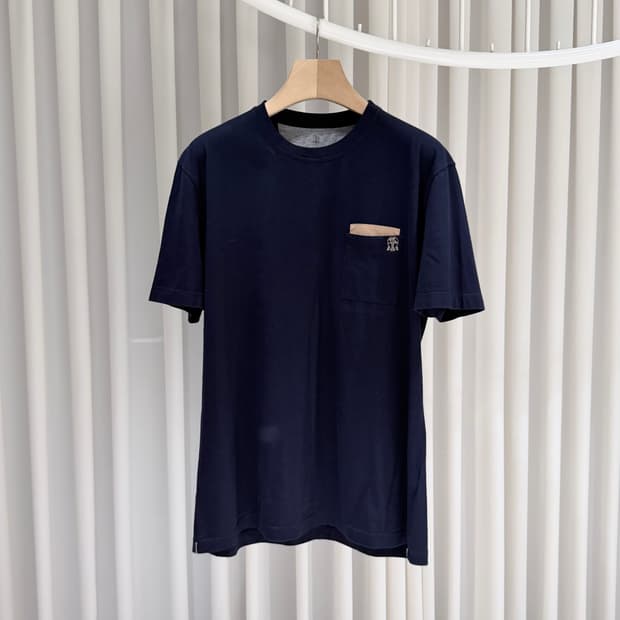 (S급/XXL) / 브루넬로쿠치넬리 로고 포켓 코튼 크루넥 반팔 티셔츠