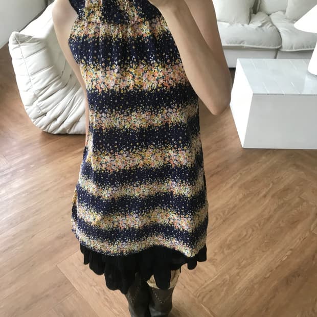 vintage pattern shirring sleeveless