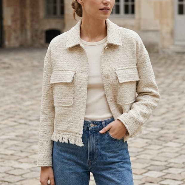 [55]망고 SUIT 라인 프릴 트위드 자켓