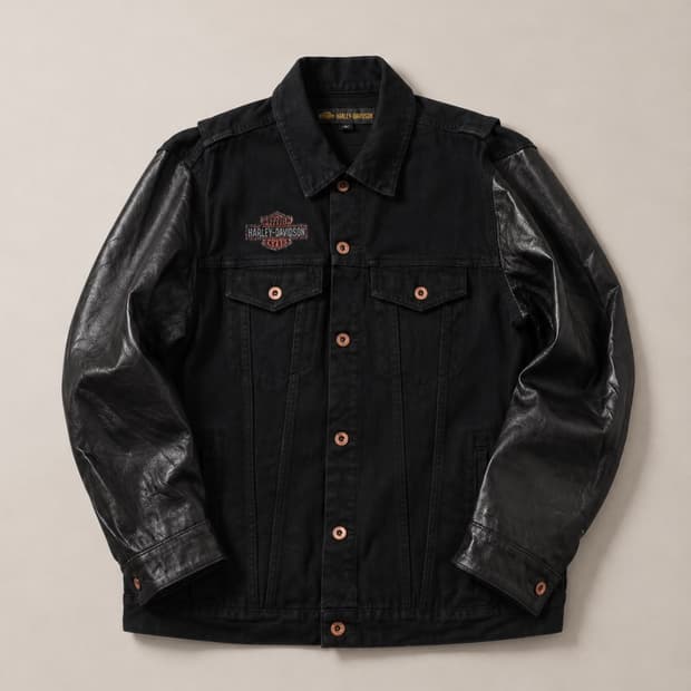 Harley Davidson 할리데이비슨 데님 바디 가죽 슬리브 자켓