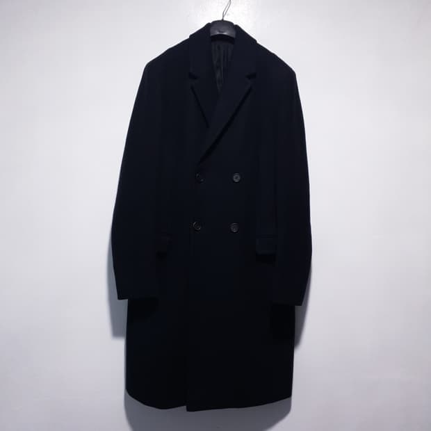 M (95) 올세인츠 클래식 더블 브레스티드 버튼 울 오키타 롱코트 블랙